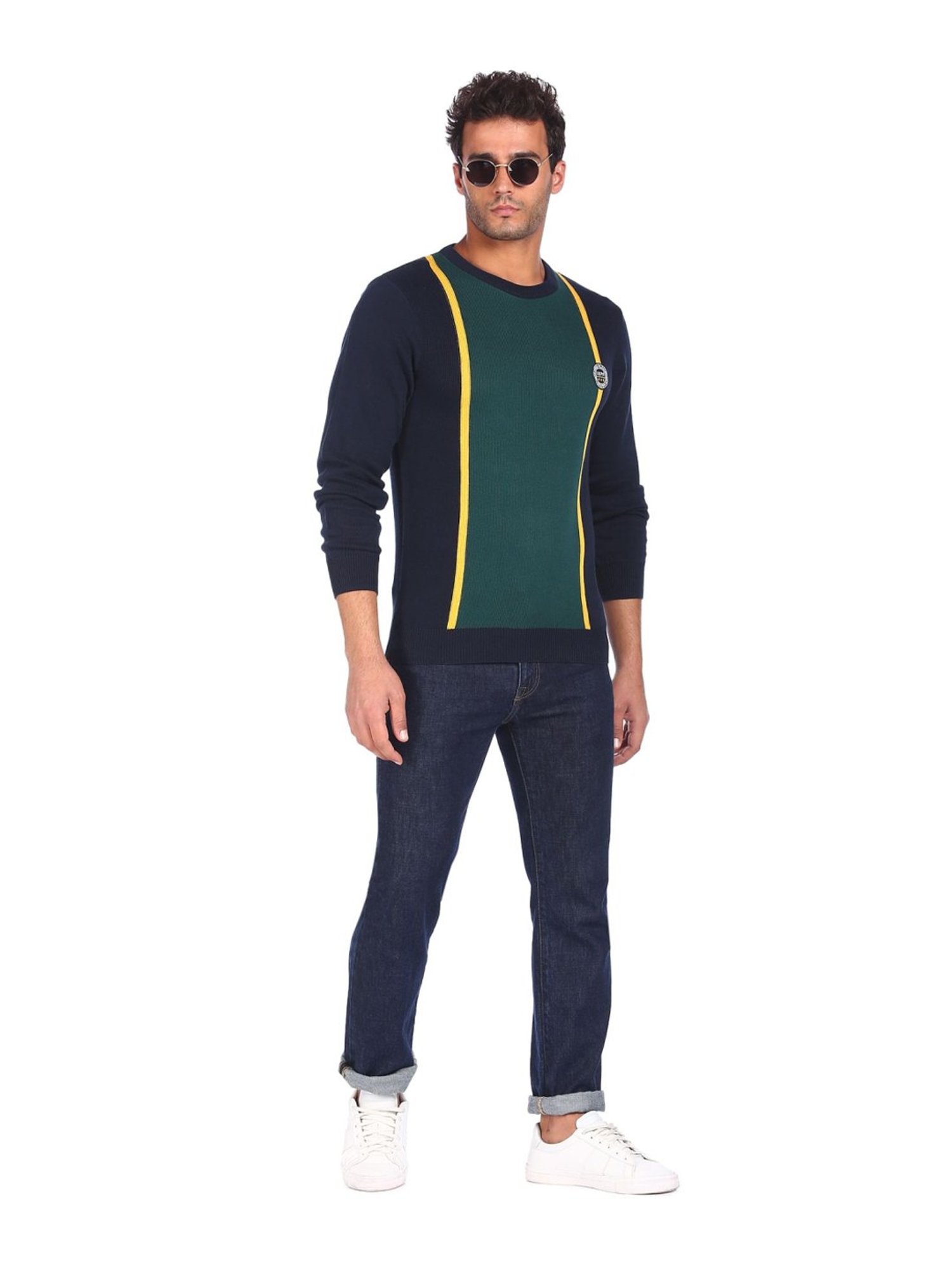 U.S. Polo Assn. Green Regular Fit Colour Block Sweater