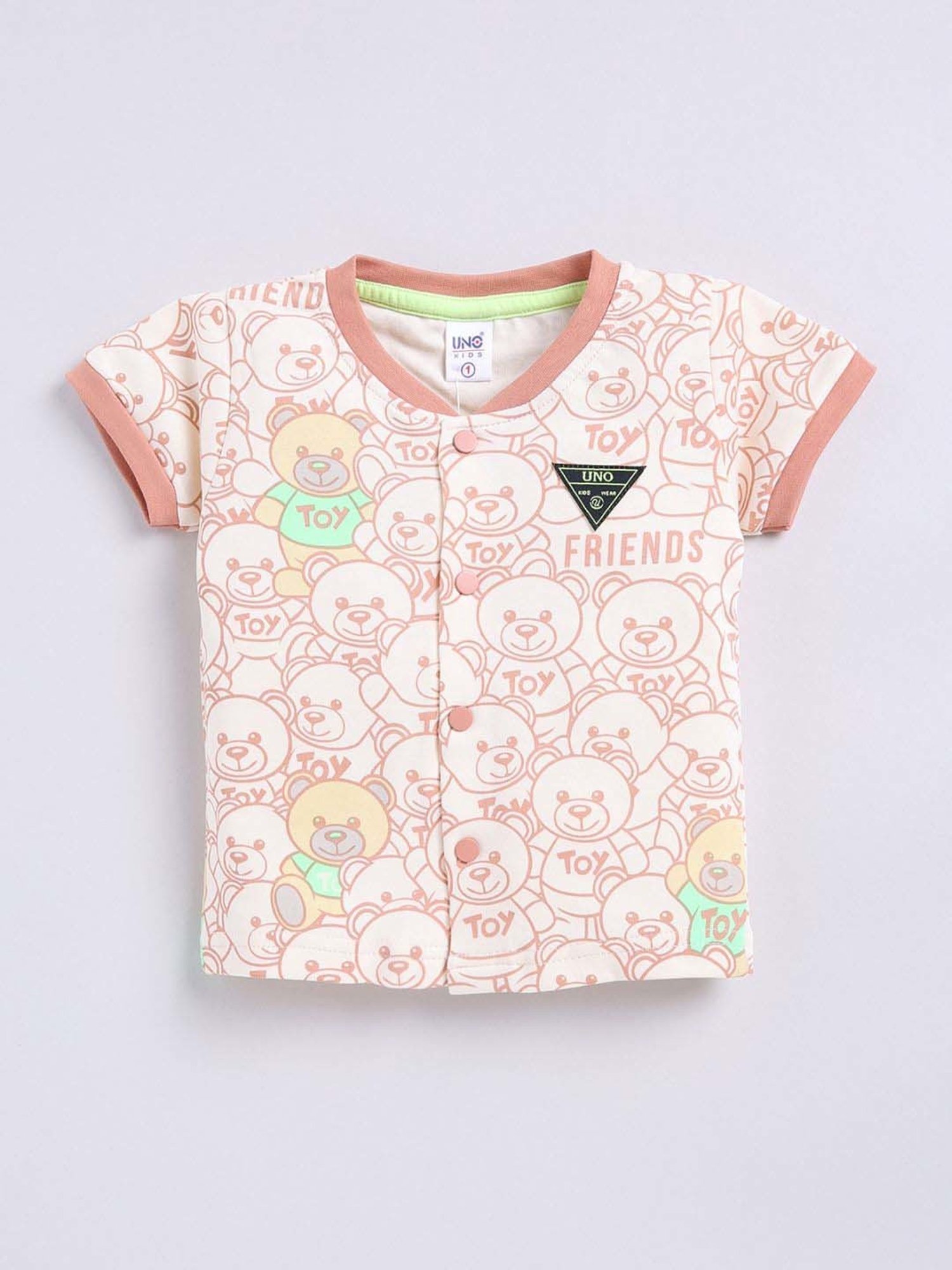 UNO KIDS Boys Peach Cotton Printed Top & Short sets