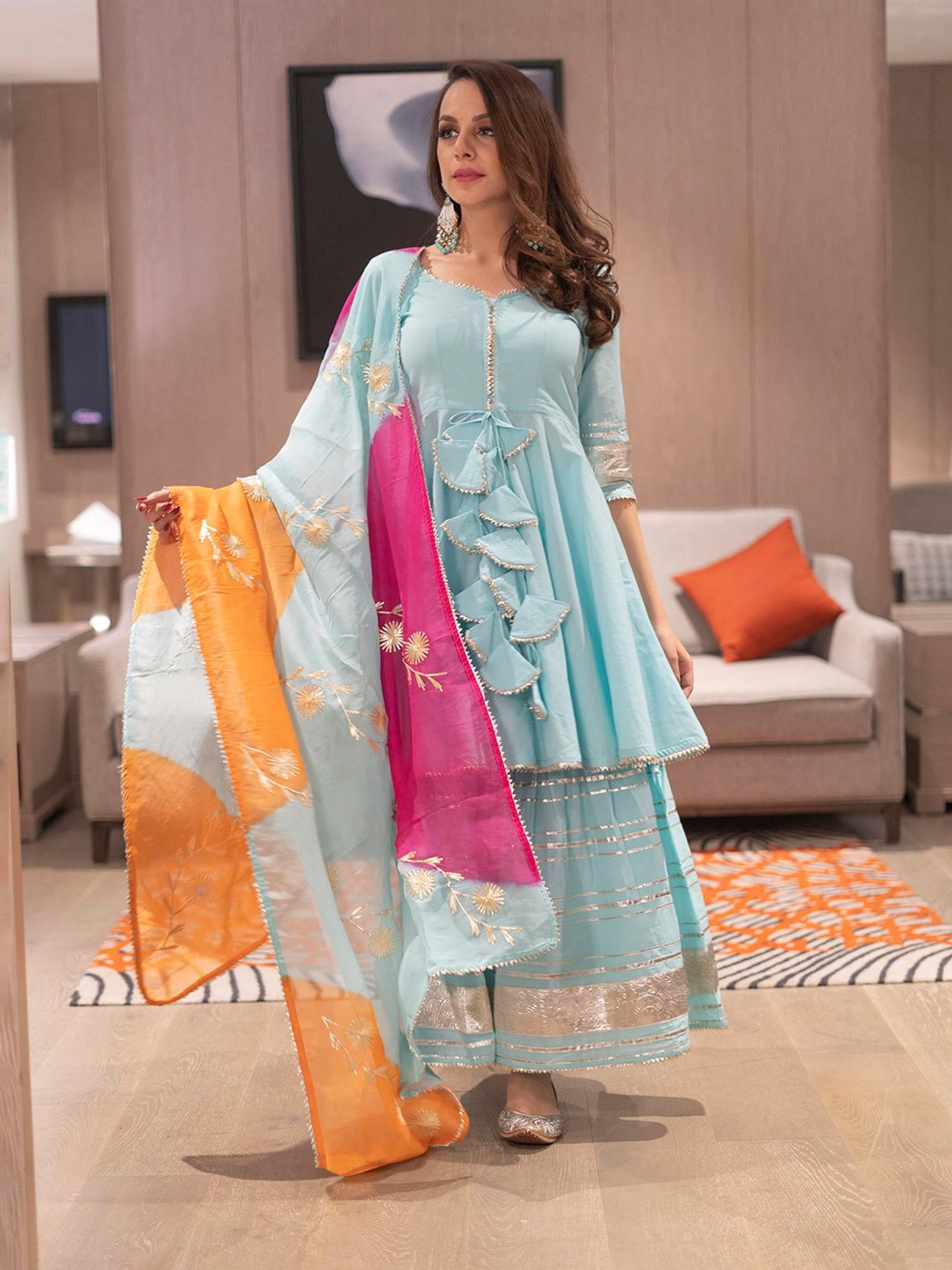 AACHHO Adonis Blue Gotapatti Sharara Set
