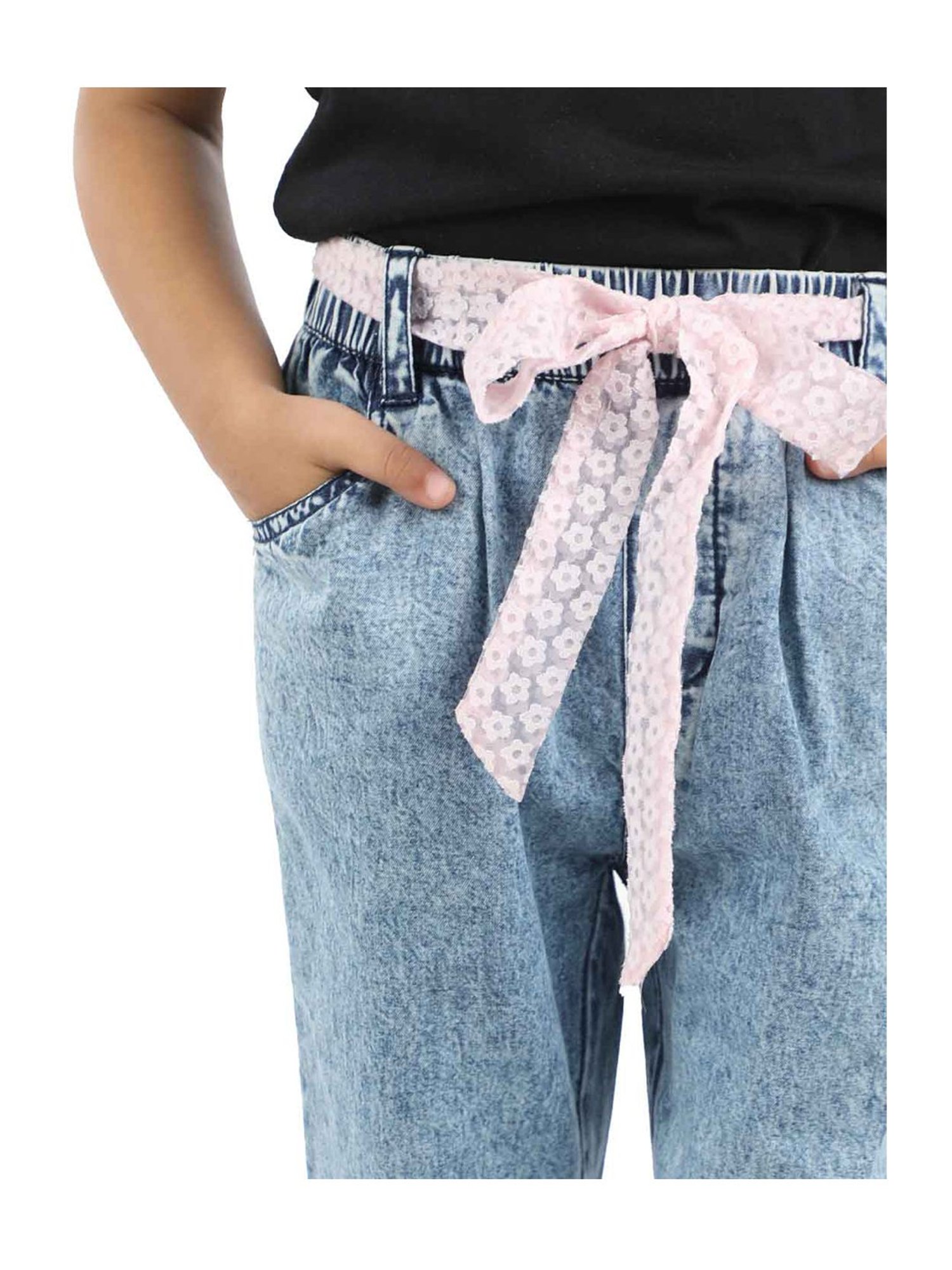 Budding Bees Kids Blue Solid Jeans with Belt