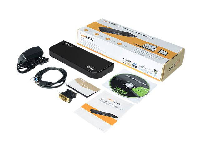 Wavlink USB 3.0 Display Universal Docking Station Dual Video HDMI/DVI/VGA , USB 3.0 & USB 2.0, Gigabit Ethernet Ports, Earphone & Mic in/out, Plug and Play For Windows Mac & Android 5.x Above - Black