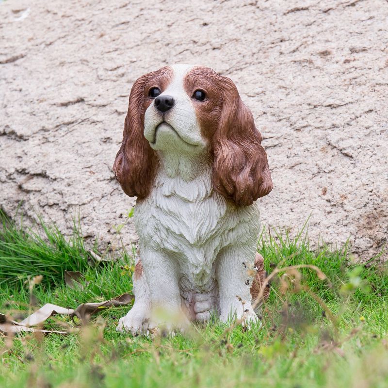 9" Polyresin Sitting King Charles Spaniel Outdoor Statue Brown/White - Hi-Line Gift