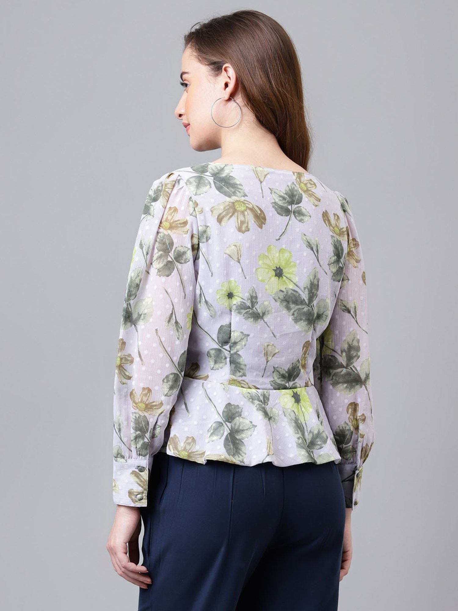 Latin Quarters Grey Floral Peplum Top