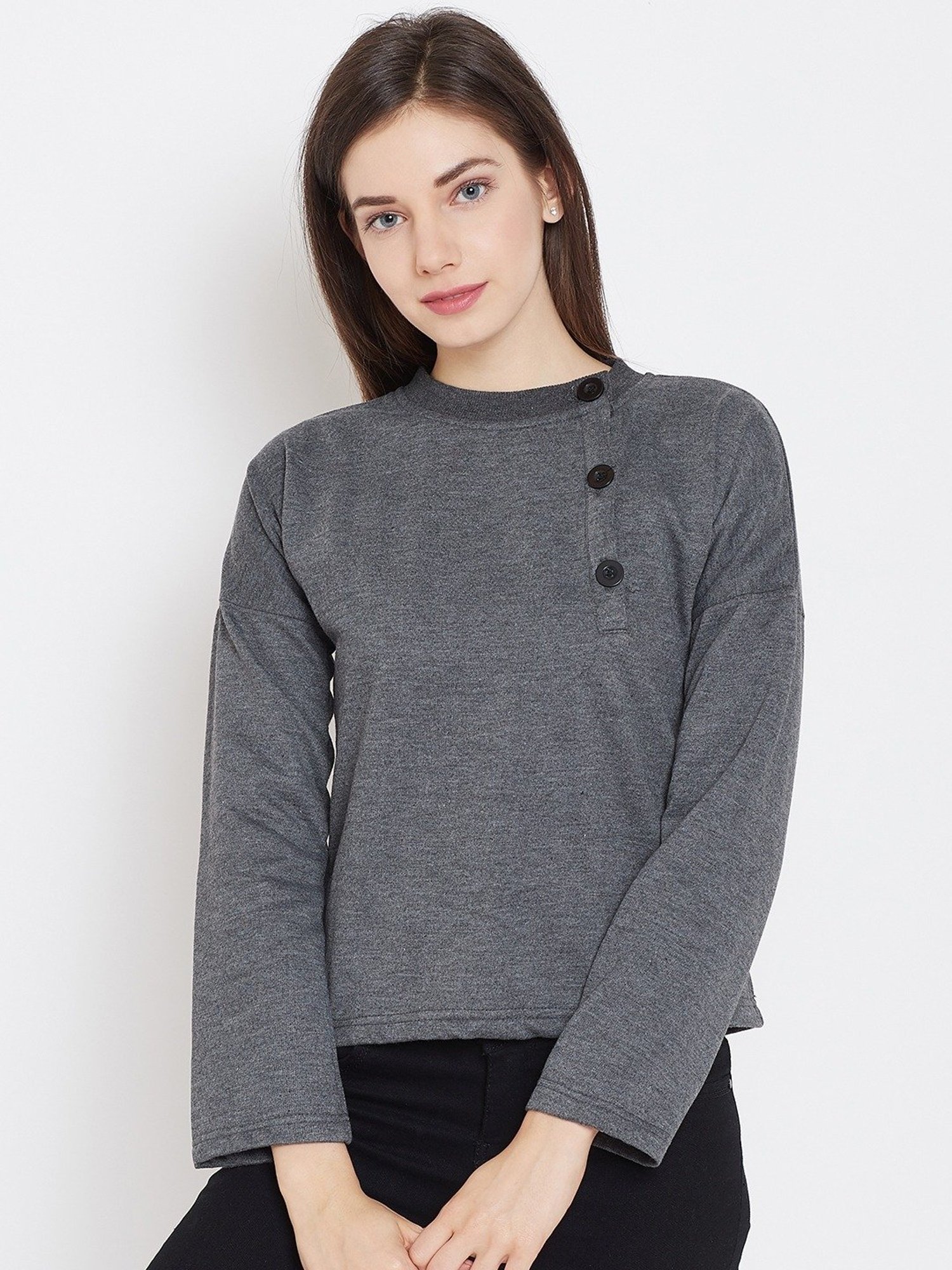 Belle Fille Grey Full Sleeves Sweatshirt