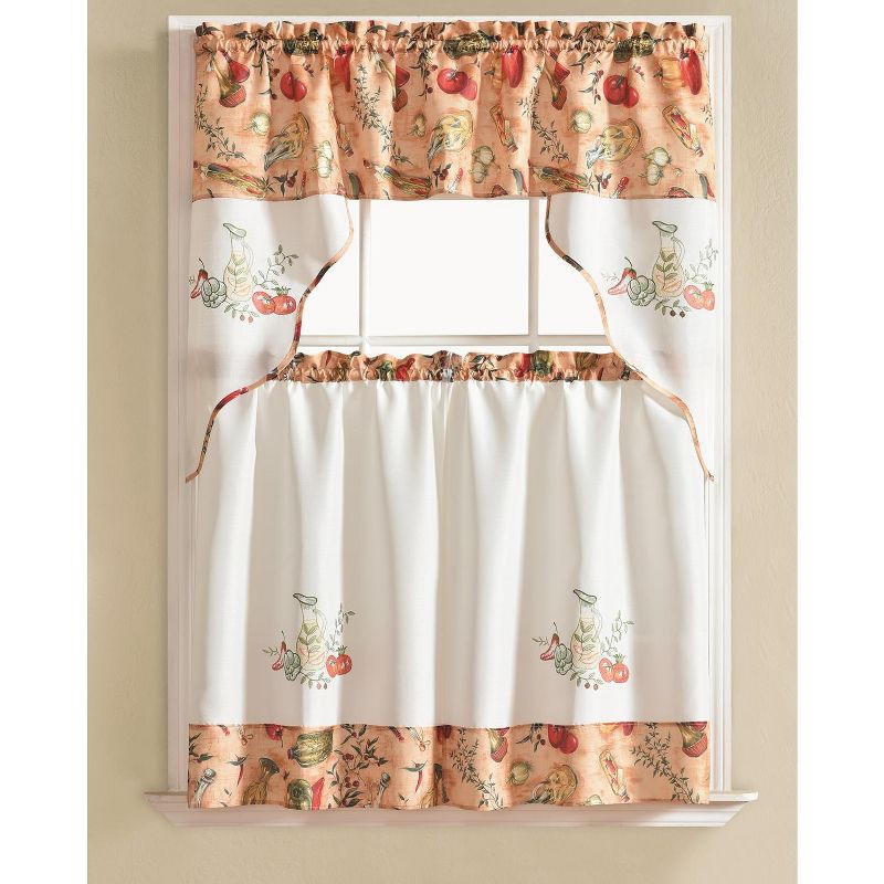 Ramallah Trading Urban Embroidered Vegetable Tier and Valance - 60 x 36, Beige