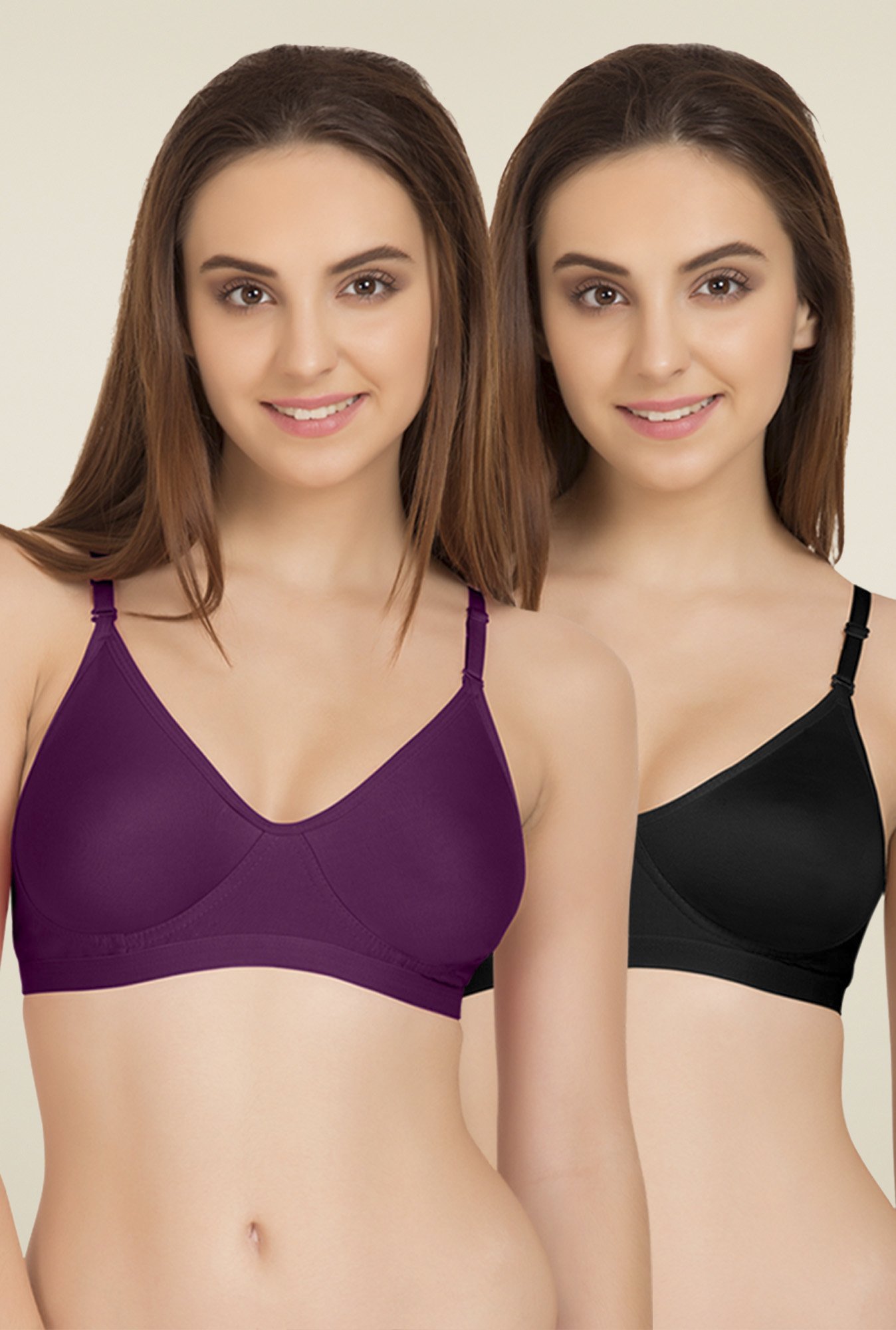 Tweens Purple & Black Non Padded T-Shirt Bra (Pack of 2)