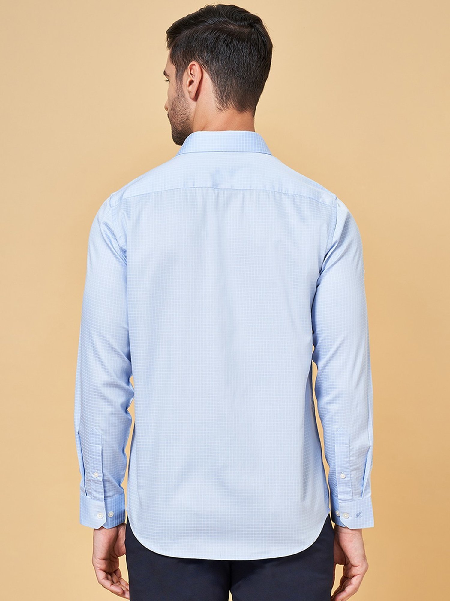 Peregrine by Pantaloons Starlight Blue Cotton Regular Fit Checks Shirt
