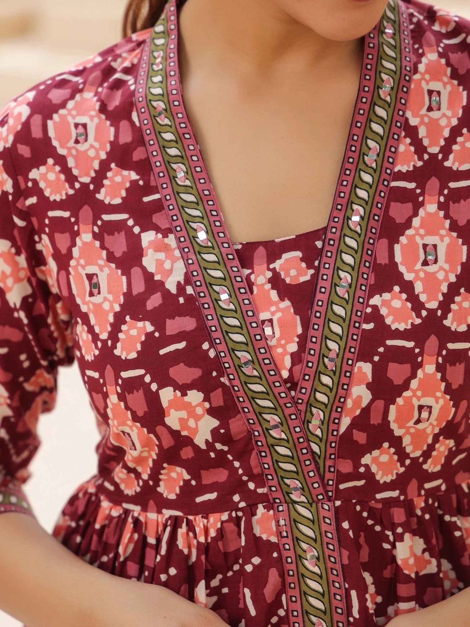 Rain and Rainbow Maroon Cotton Printed Top