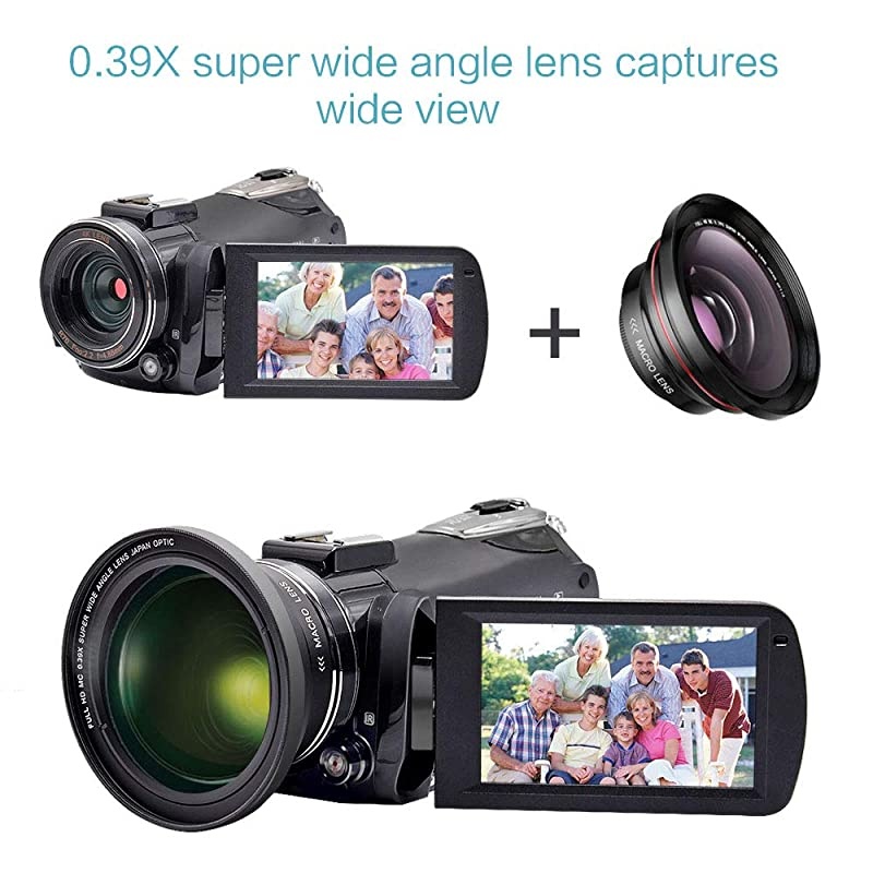 Video Camera 4K Camcorder  WiFi Ultra HD Vlog Camera for YouTube, 3.1'' IPS Screen 30X Digital Zoom Night Vision Video Recorder with Microphone, Wide Lens, Lens Hood, 32GB SD Card, 2 Batteries