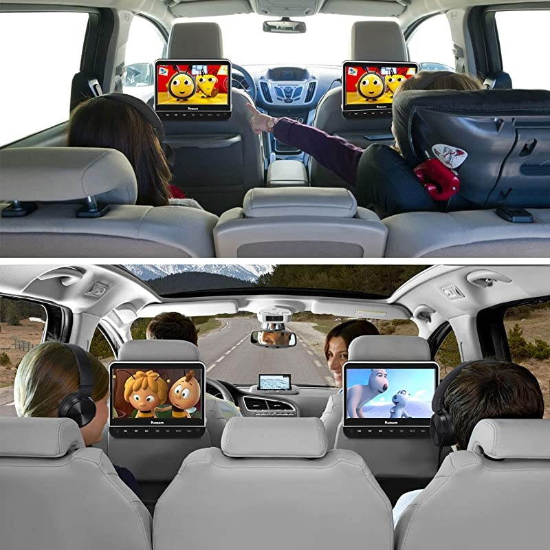 10.1" Dual Car DVD Players with HDMI Input 2 Headphones Mounting Bracket Support 1080P MP4 Video Region Free(2 x Headrest DVD Players)