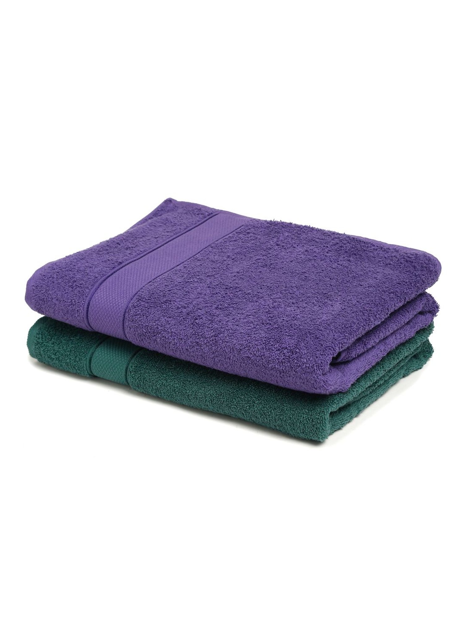 Creeva Dark Green & Violet 525 GSM Cotton Bath Towel Set of 2