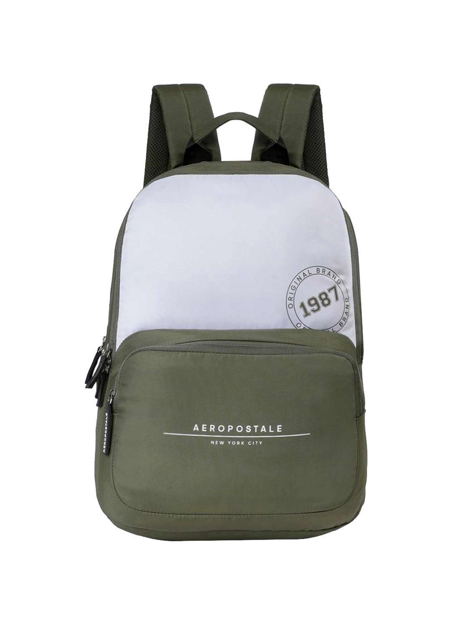 Aeropostale Wilton Olive & Off White Polyester Color Block Laptop Backpack - 24 Ltrs