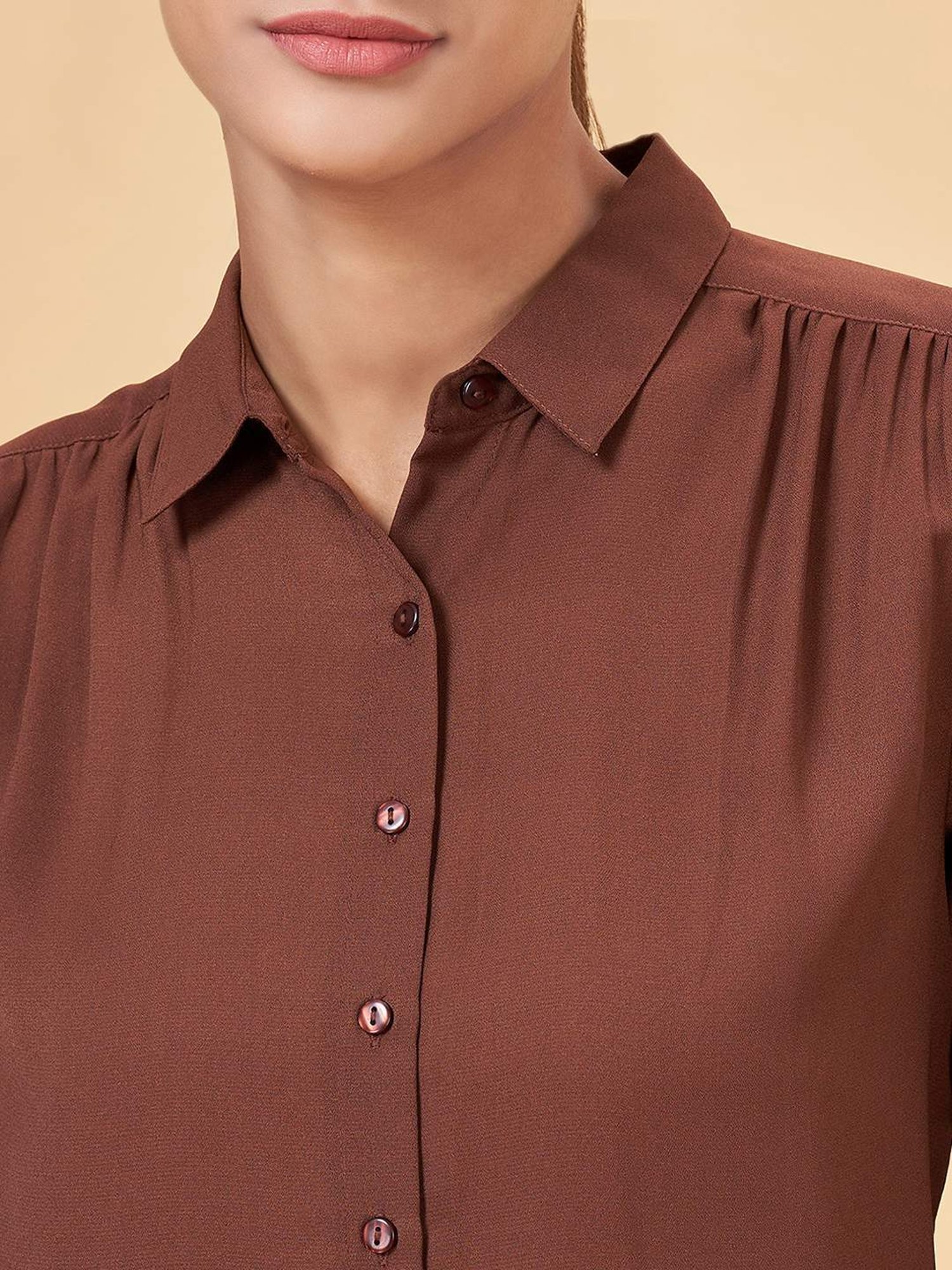 Annabelle by Pantaloons Brown Regular Fit Formal Shirt