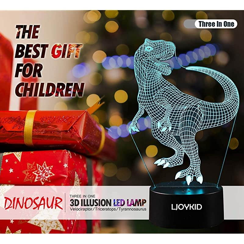 Dinosaur Night Light Illusion Lamp Three Pattern and 7 Color Change Decor Lamp with Remote Control for Kids Dinosaur Gifts for Boys