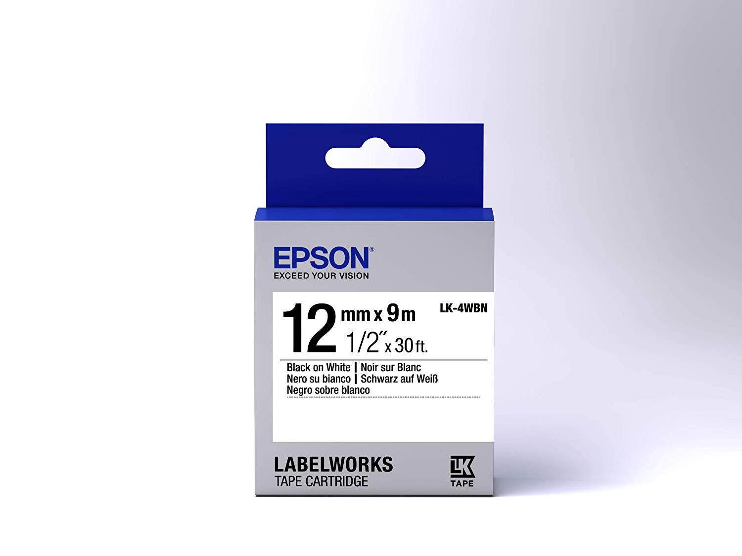 Epson lk-4wbn Label-Making Tape &ndash; Label-Making Tapes (Black on White, LabelWorks LW-1000P LabelWorks LW-300 LabelWorks LW-400 LabelWorks LW-400VP LabelWorks LW-600P, Blister, 9 M, 12 mm)