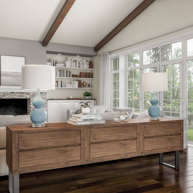 Set of 2 Ceramic Double Gourd Table Lamps (Blue)