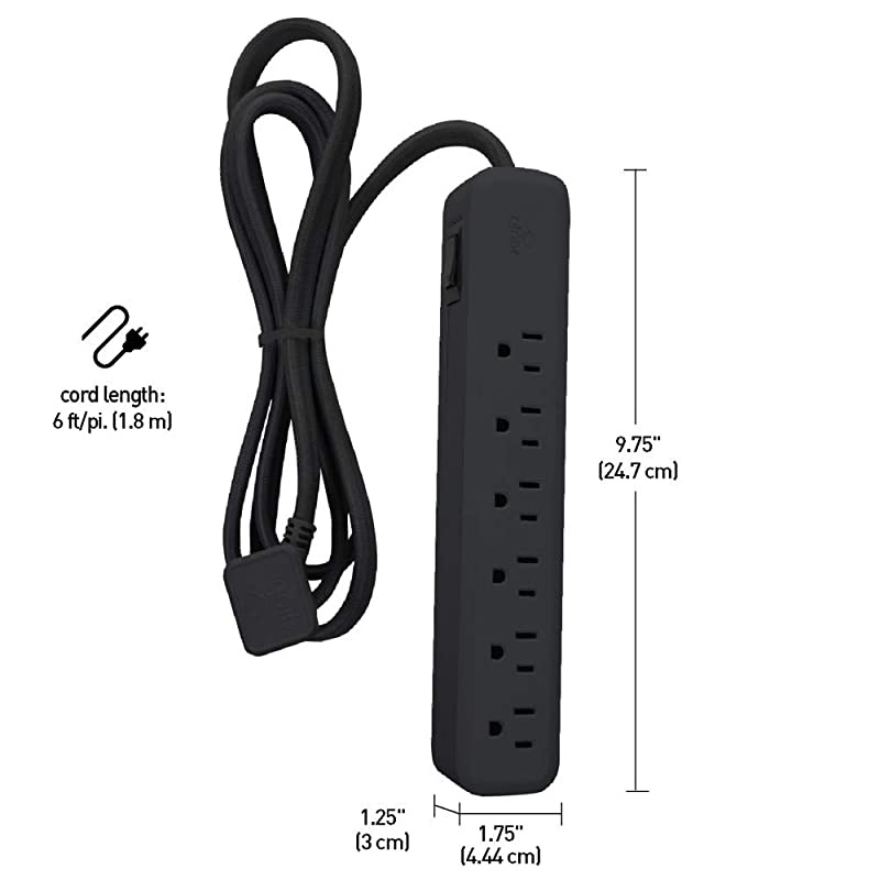 Electric 78438 Designer Series Power Strip 6 Outlet Black