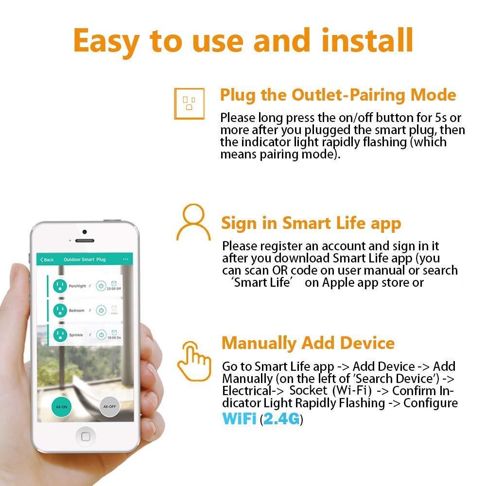 TESSAN Outdoor Smart Plug Bundle Include 1x WiFi Smart Plug 3-Outlet and 1x WiFi Smart Plug 2-Outlet Work with Alexa Echo Google Home