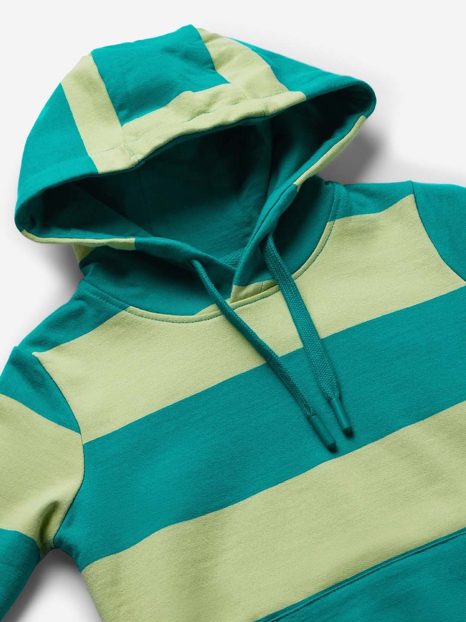 The Souled Store Kids Green & Teal Blue Cotton Striped Full Sleeves Hoodie