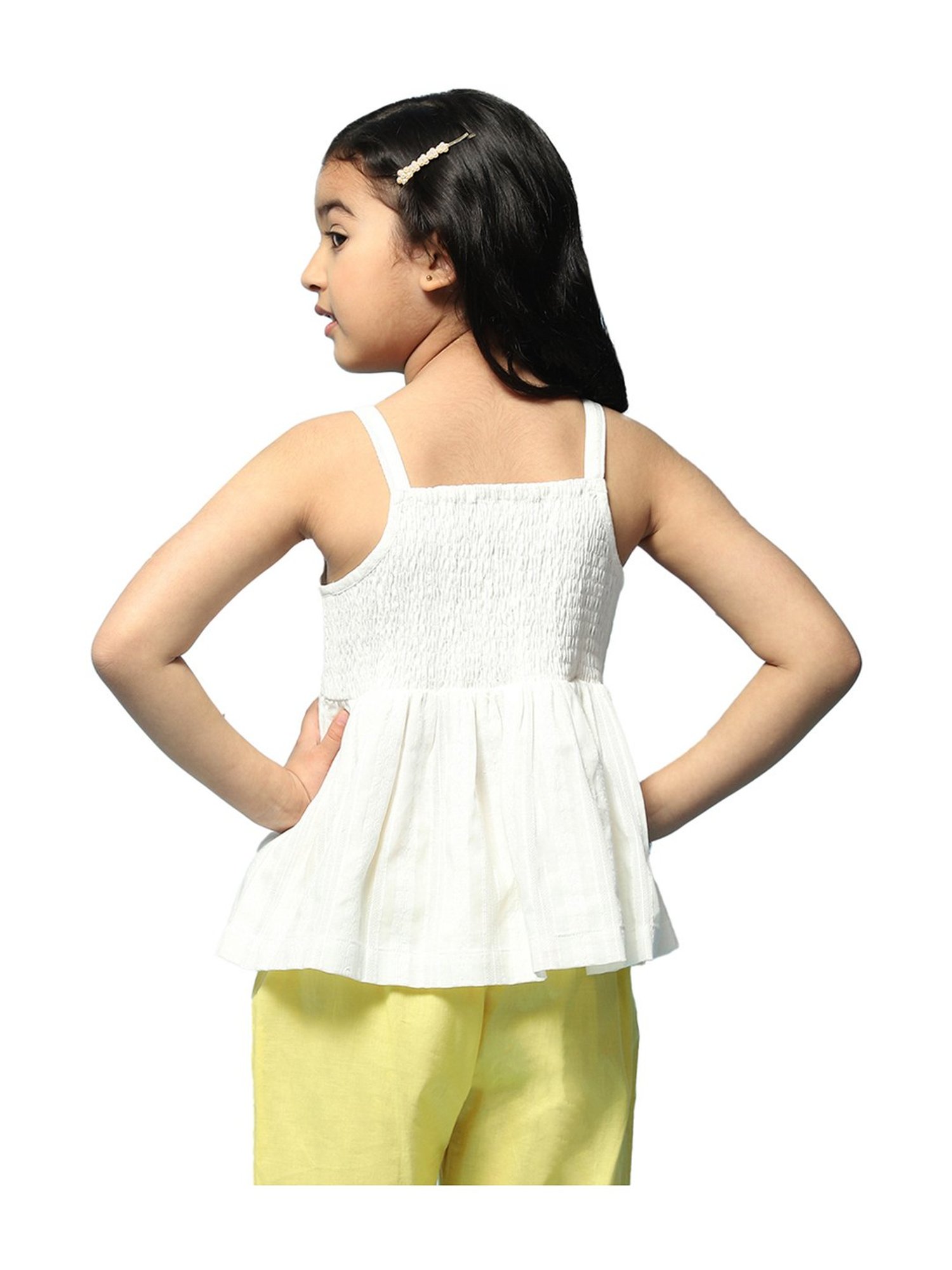 BIBA Girls Kids White Cotton Regular Fit Top