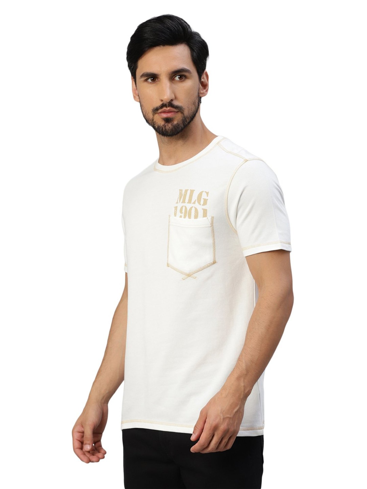 Royal Enfield Classic 1901 Rider Off White Regular Fit Printed Crew T-Shirt