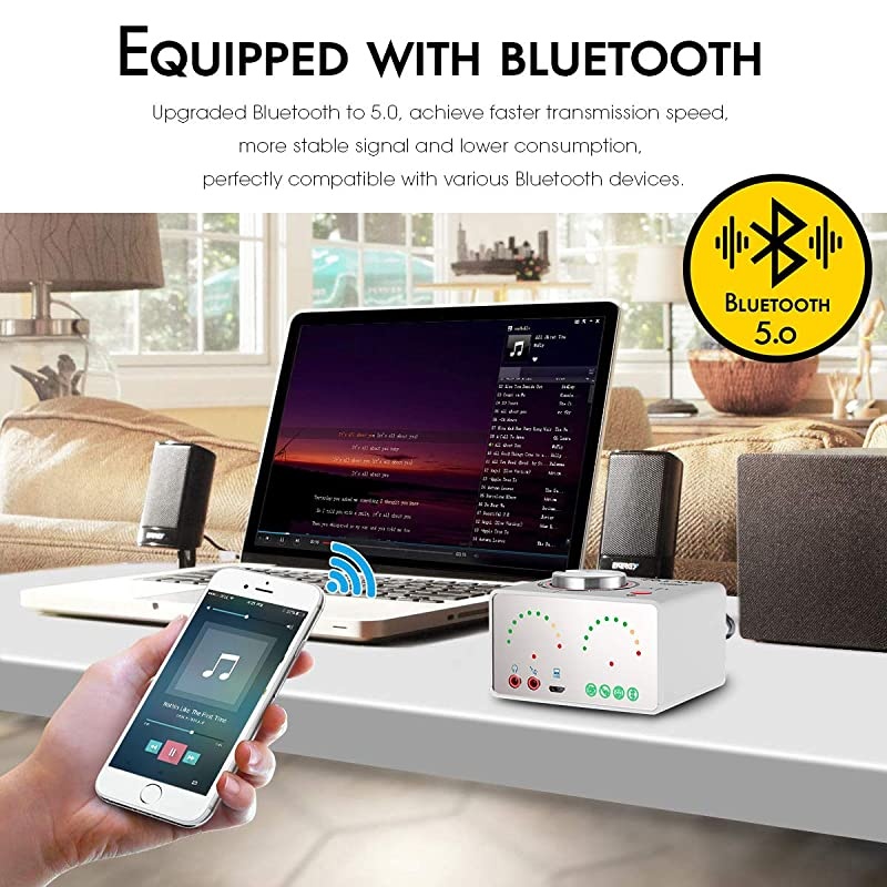 50 Power Amplifier 2 Channel Stereo Mini HiFi Integrated Amp 20 Wireless Audio Receiver for Home Speakers Headphone 50W x 2 with USB Nobsound Tone Silver