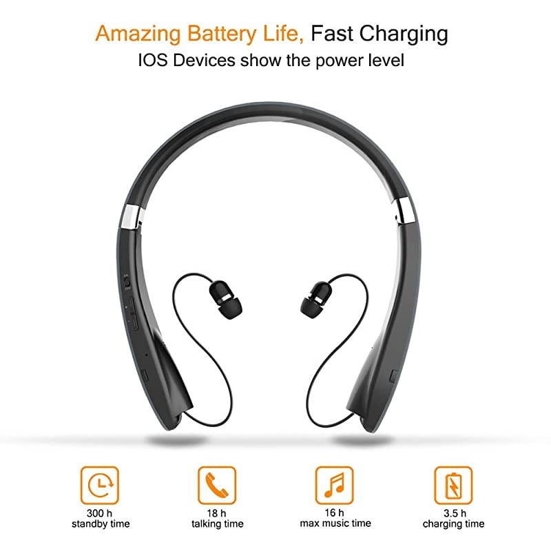 Foldable Bluetooth Headset  Lightweight Retractable Bluetooth Headphones for SportsExercise Noise Cancelling Stereo Neckband Wireless Headset with Carry case