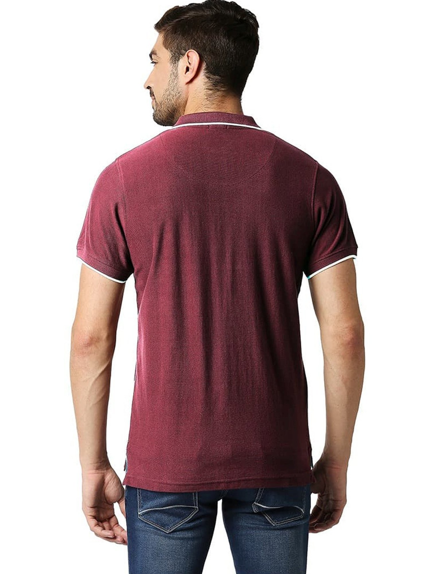 Basics Maroon Banner Cotton Muscle Fit Striped Polo T-Shirt
