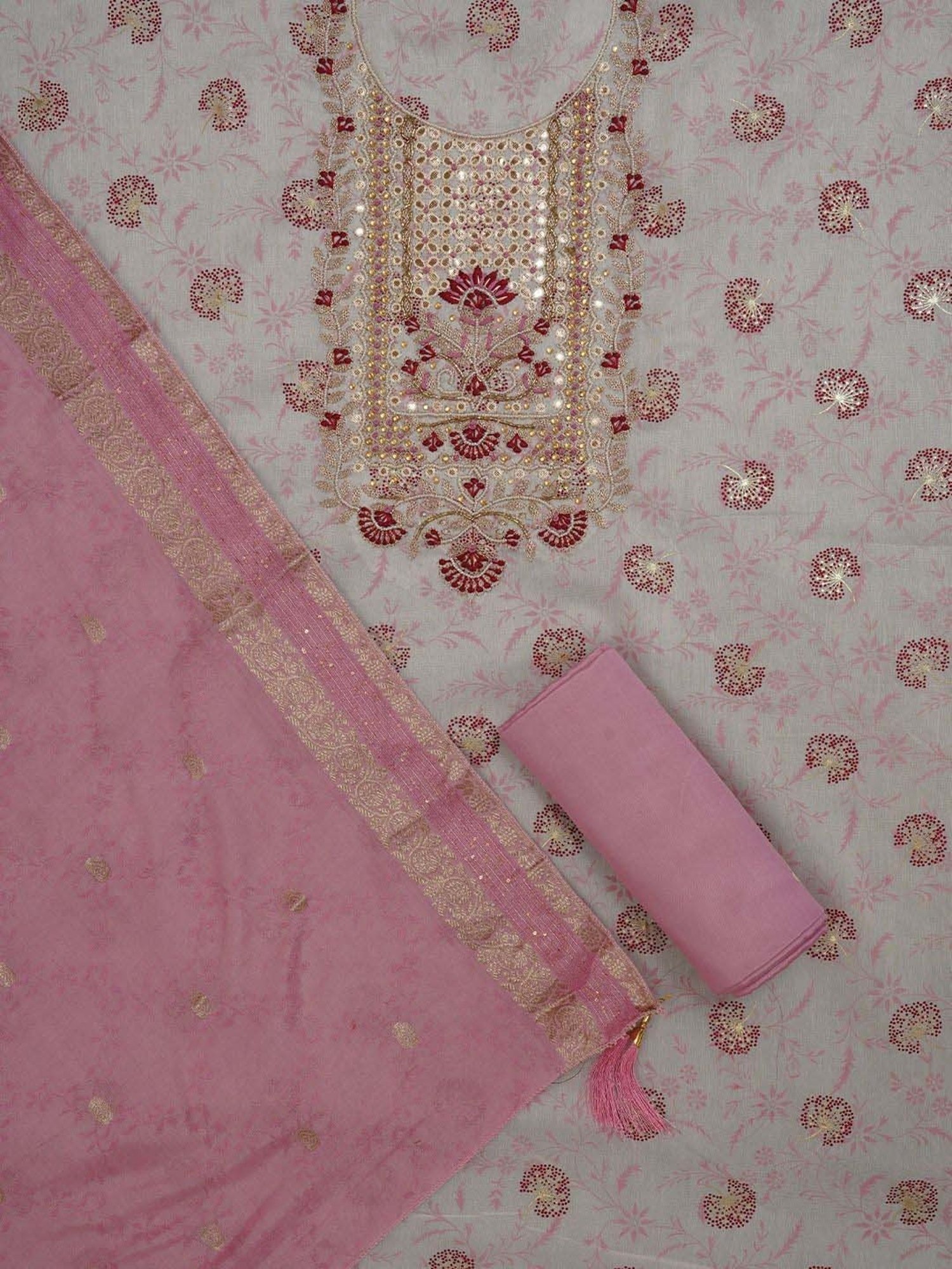 Jaipur Kurti Off-White Embellished Unstitched Dress Material