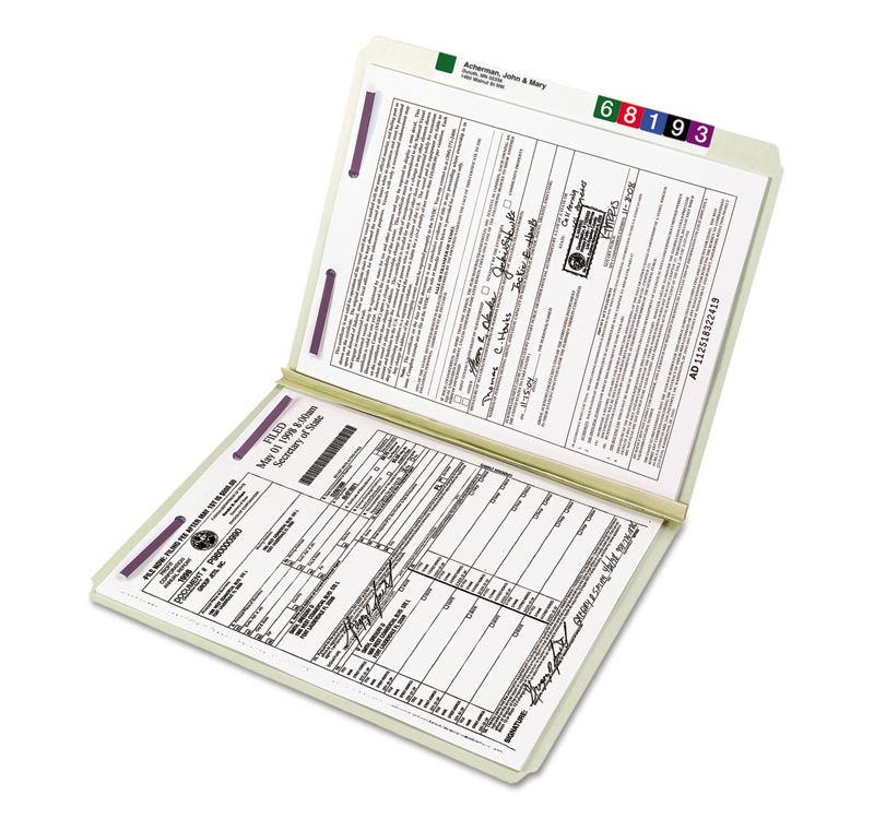 Smead Two Inch Expansion Fastener Folder Straight Tab Letter Gray Green 25/Box 14910