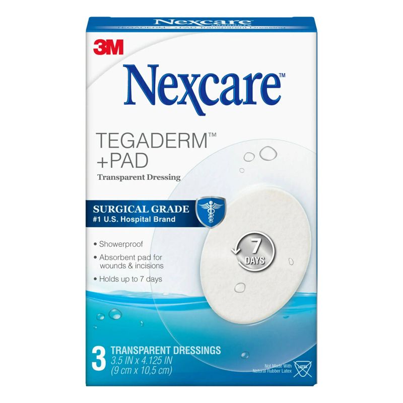 Nexcare Tegaderm + Pad Transparent Dressing - Oval - 3.5" x 4.125" - 3ct