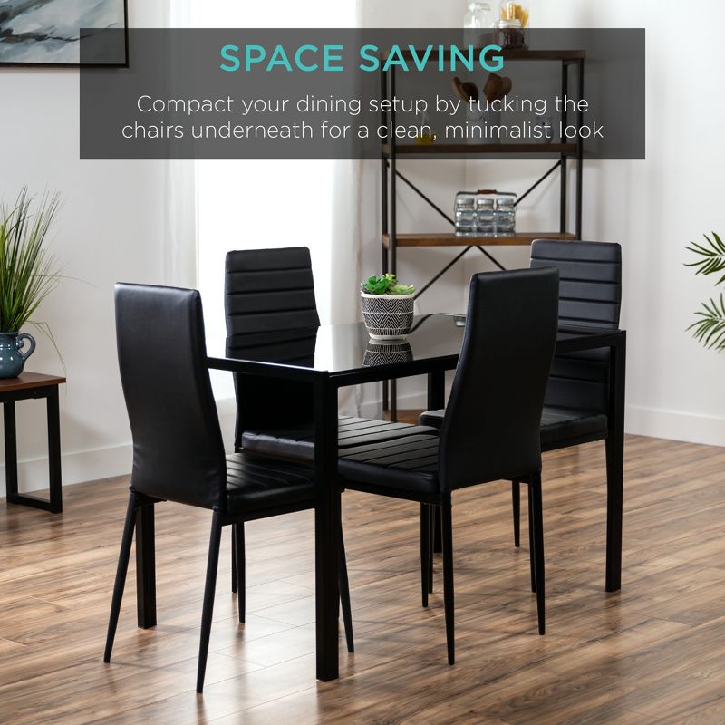 Best Choice Products 5-Piece Kitchen Dining Table Set w/ Glass Table Top, 4 Faux Leather Chairs - Black