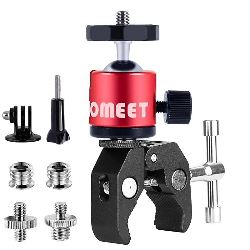 Super Clamp Mount Stands Magic Arm Metal with Ball Head 1/4&rdquo; & 3/8&rdquo; Screw Thread Camera Rig Friction Arm Ballhead Mount Flash Bracket (RED)