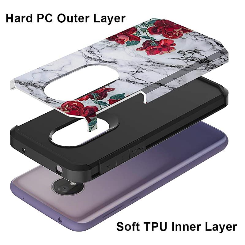 Moto G7 Power Case Moto G7 Supra Case  Hybird Drop Protection Sleek Slim Dual Layer Shockproof Colorful Graphic Armor Case for LG Moto G7 PowerSupra Rose White Marble