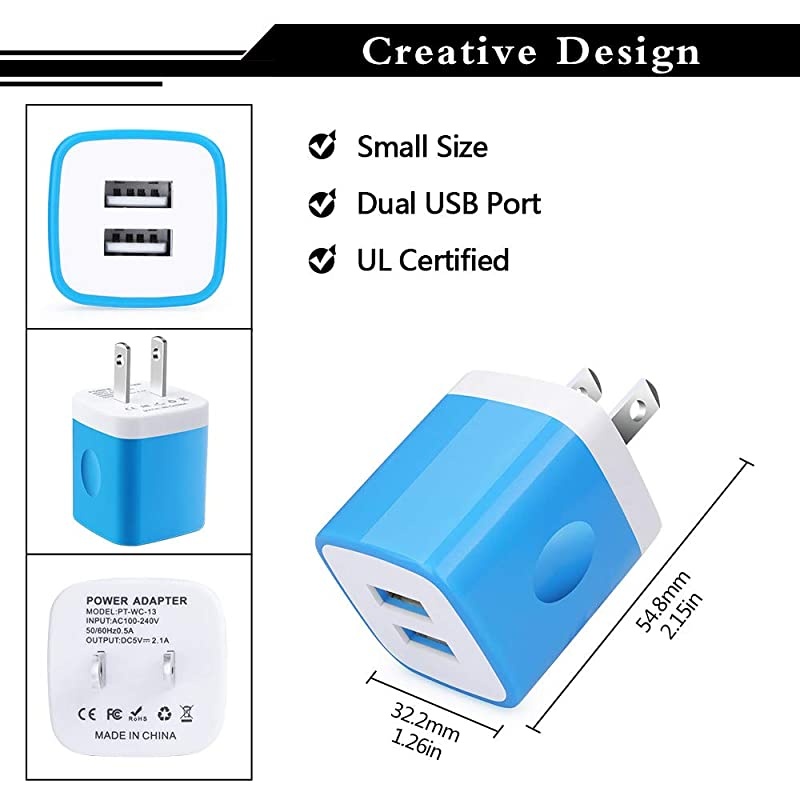 Adapter 3Pack 21A Wall Port Charger Box Charger Plug Heads Quick Charger Brick Compatible with iPhone 1111 Pro MaxXs MaxXsXRX876S6 Plus LG G8 G7 V35 ThinQ G6 G5 G4 G3 V30 V35 V40