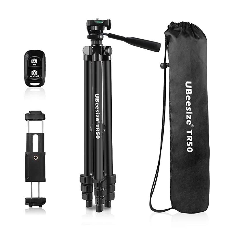 Phone Tripod  50 Extendable Lightweight Aluminum Tripod Stand with Universal Cell PhoneTablet Holder Remote Shutter Compatible with Smartphone amp Tablet amp Camera