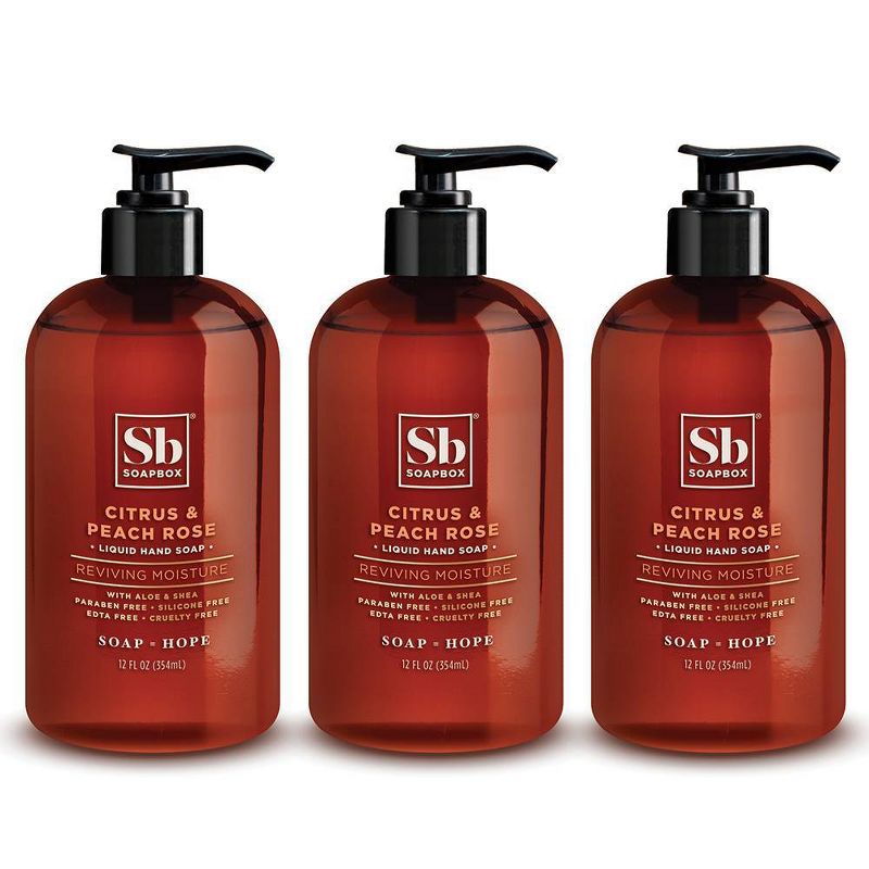 Soapbox Citrus & Peach Rose Reviving Moisture Liquid Hand Soap - 12oz/3pk