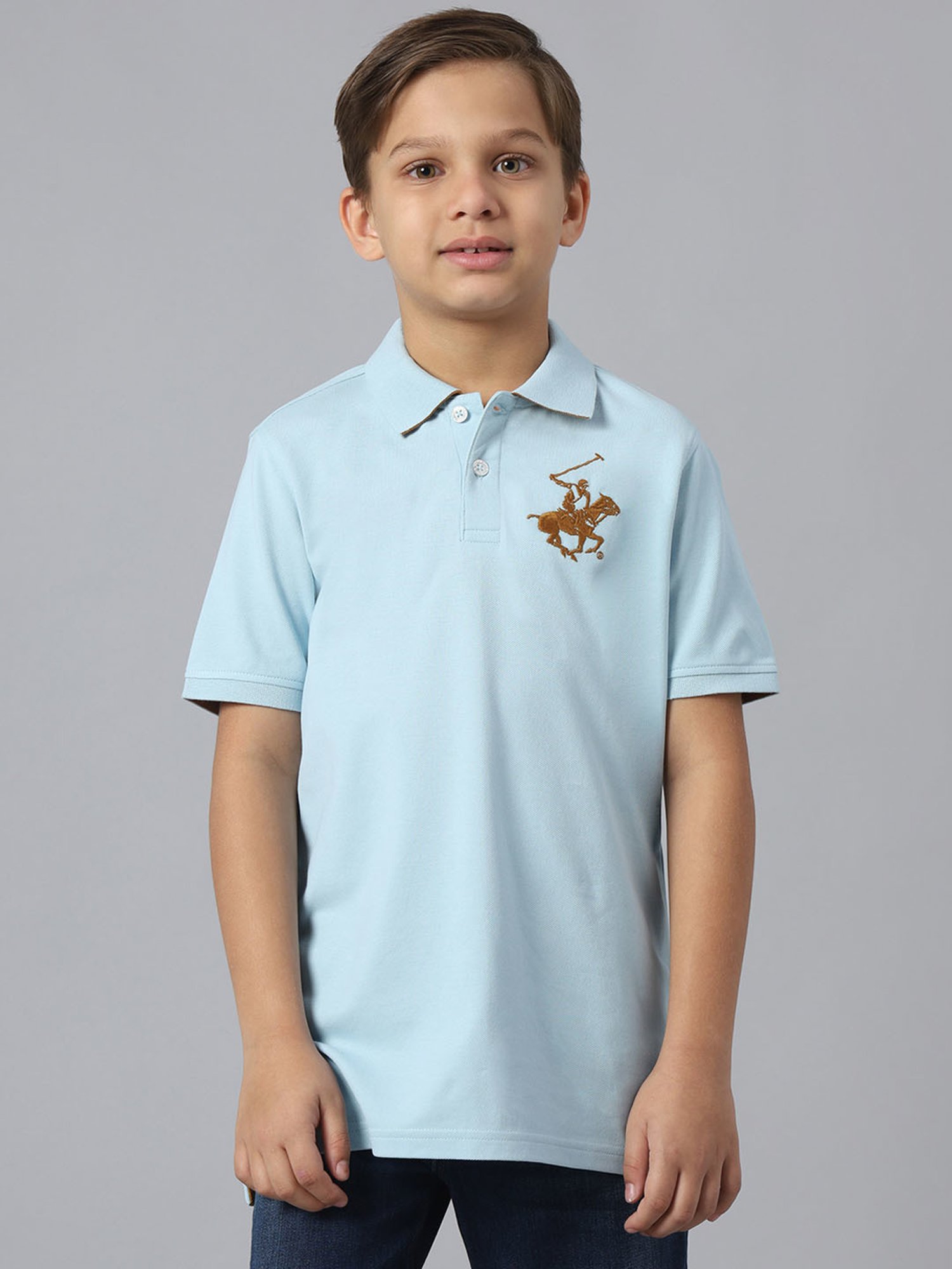 Beverly Hills Polo Club Kids Sky Blue Solid Polo T-Shirt