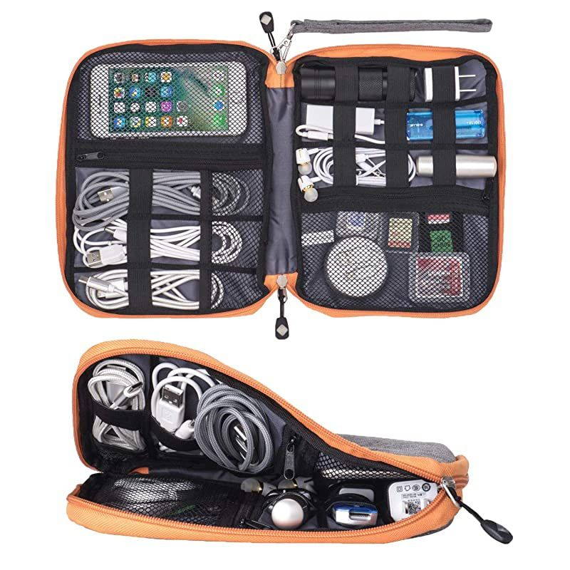 Travel Cable Organizer Bag Waterproof Portable Electronics Organizer Accessories Case with 8 Cable Ties for USB Cable Cord Phone Charger Headset Wire SD Card 1023 inch Orange