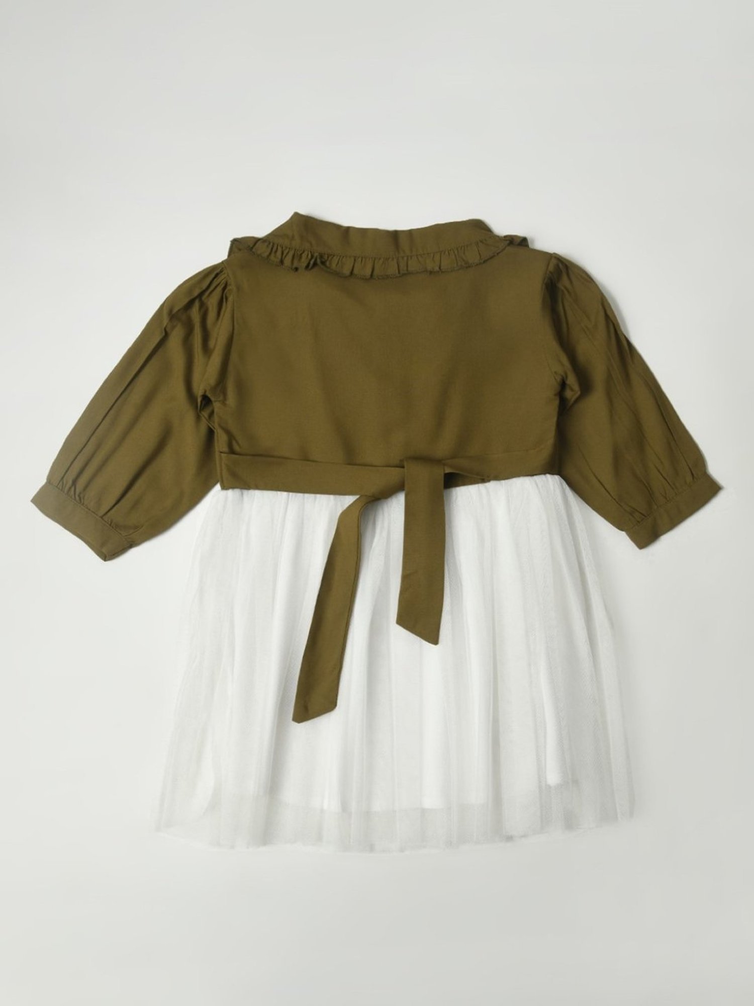 Bella Moda Kids Olive & White Solid Full Sleeves Fit & Flare Dress