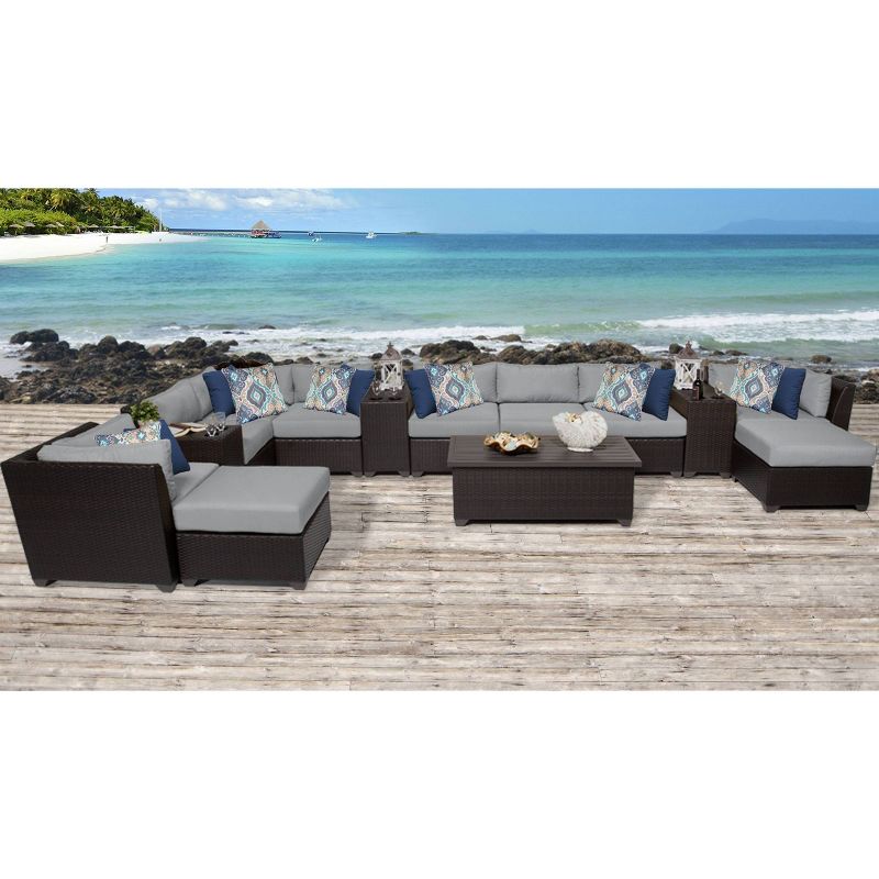 New Boston 8pc Seating Set Gray Frame Sunbrella Spectrum Denim Fabric - La-Z-Boy
