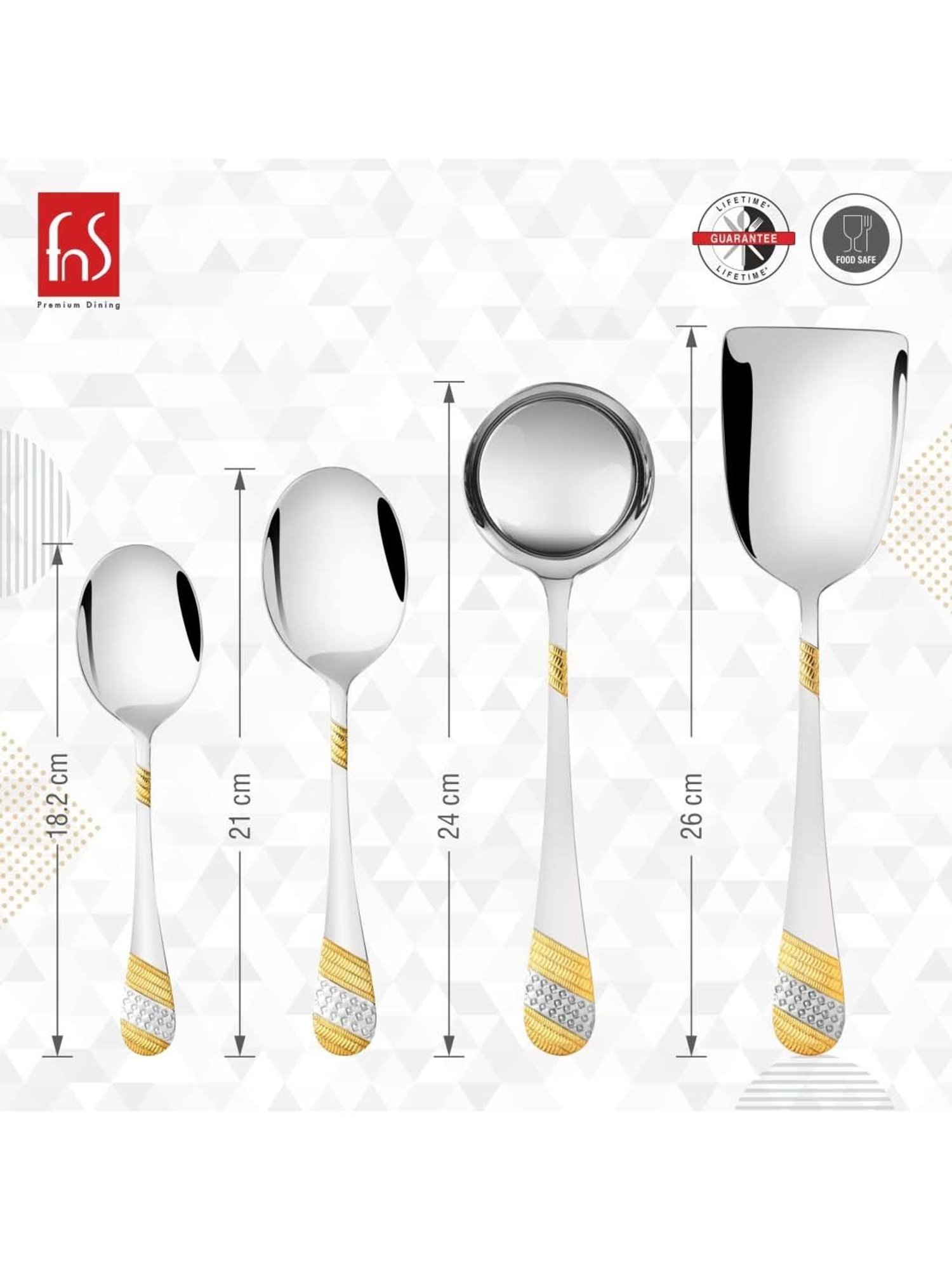 FnS Imperio Silver & Gold Stainless Steel Cutlery - Set of 34