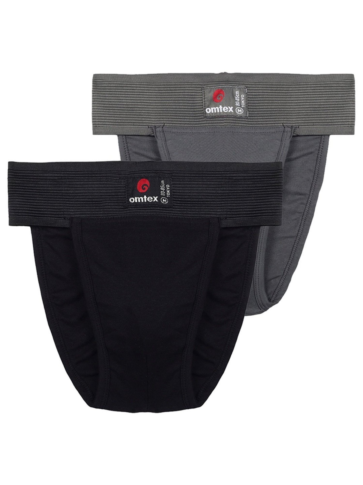 Omtex Men's Athletic Tokyo Back Covered Supporter Pack of 2 (Black & Grey) Size - XS