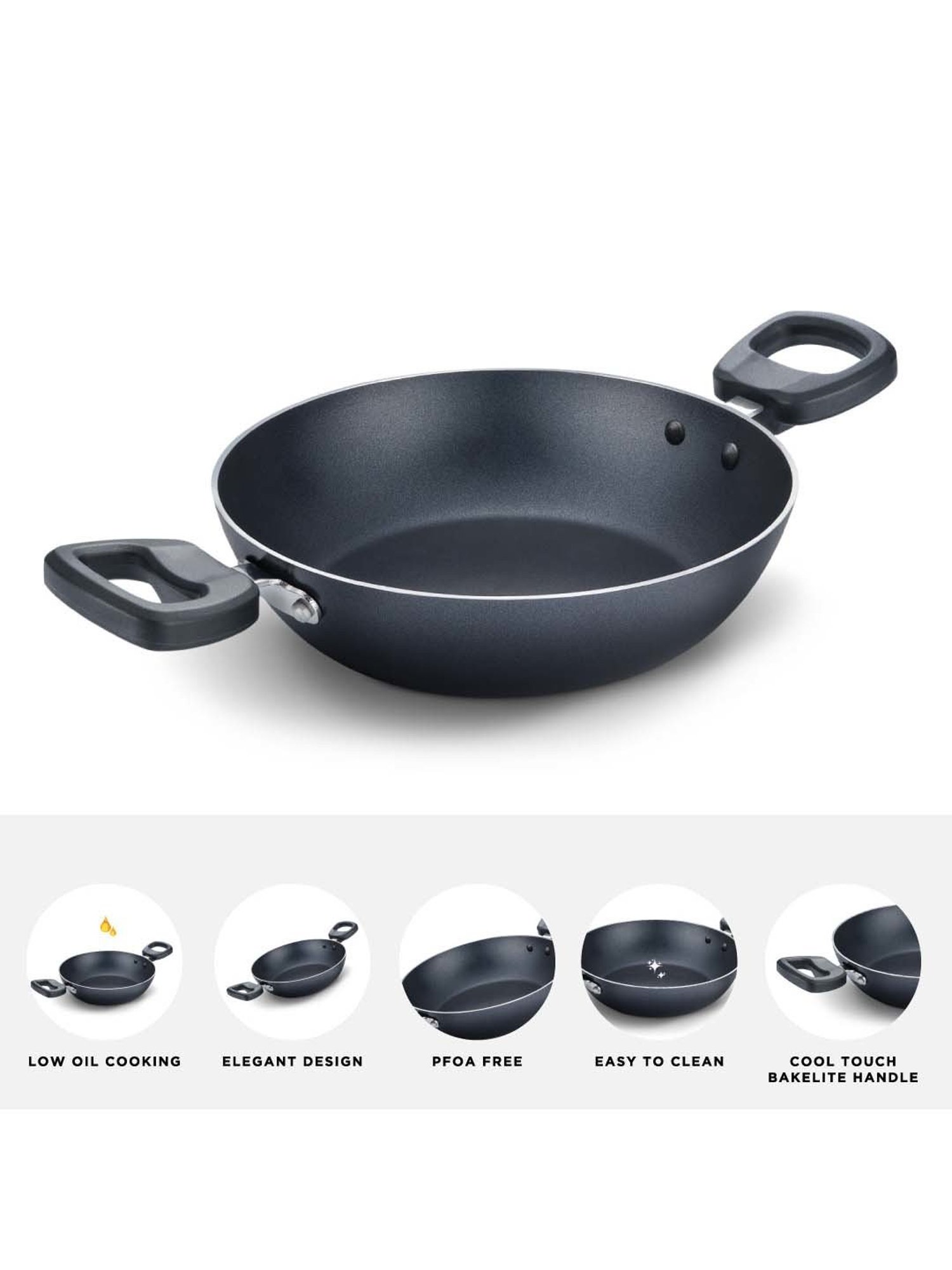 JUDGE Everyday Black Aluminium 26 cm Cookware Kadhai (3.2 L)