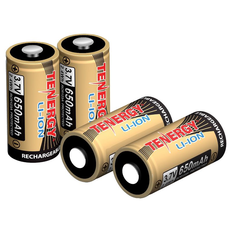 Tenergy Battery 4pk Li-ion rechargeable batteries 3.7V 650mAh RCR123A Works with Arlo HD Security Cameras (VMC3030)