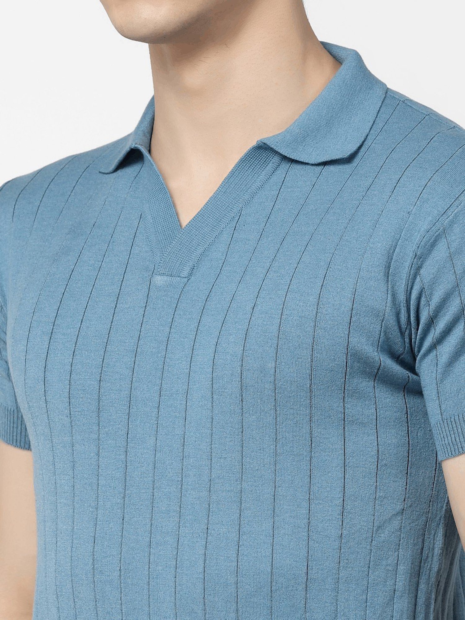 Kalt Light Blue Regular Fit Striped Polo T-Shirt