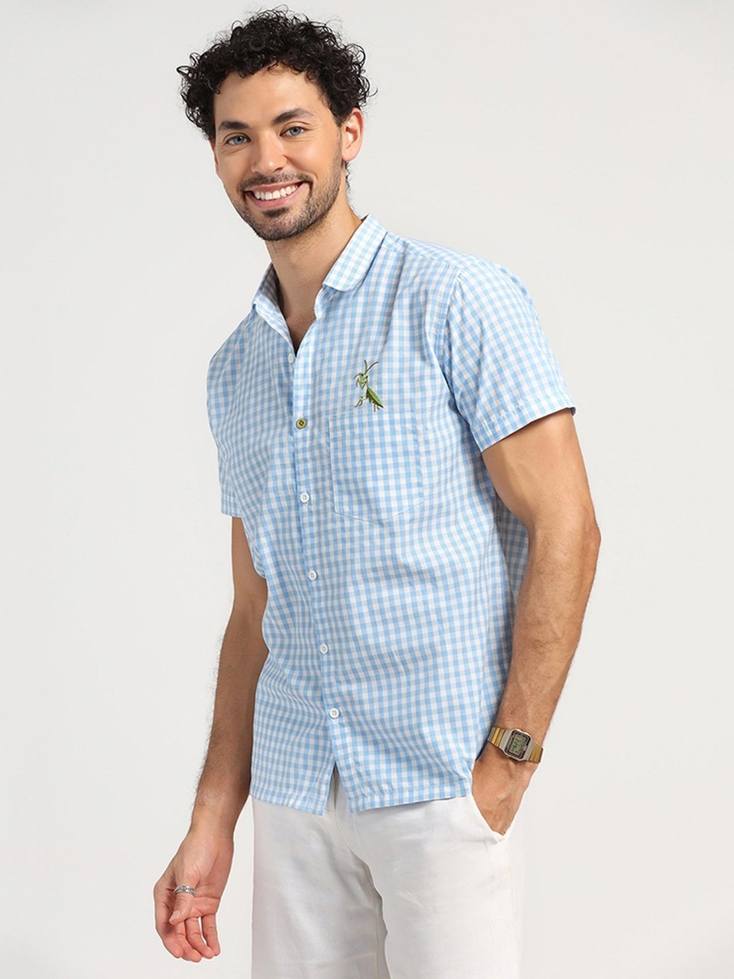 Lela Blue Regular Fit Embroidered Shirt
