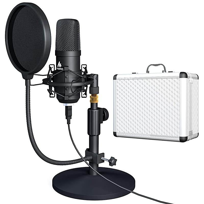 USB Microphone Kit 192KHZ/24BIT with Aluminum Organizer Storage Case  AU-A04TC PC Condenser Podcast Streaming Cardioid Mic Plug & Play for Computer, YouTube, Gaming Recording