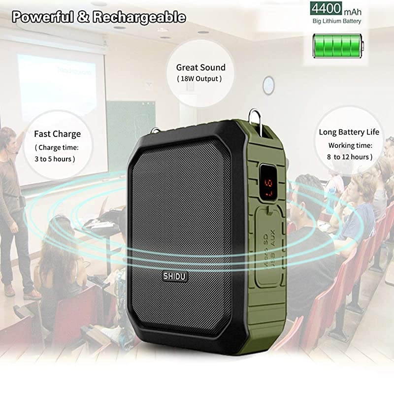 Personal Waterproof Voice Amplifier Wired Headset Microphone Small Bluetooth Pa Speaker 18W 4400mAh Rechargeable Wearable Mic System for Teachers or Outdoors (Wired Version)