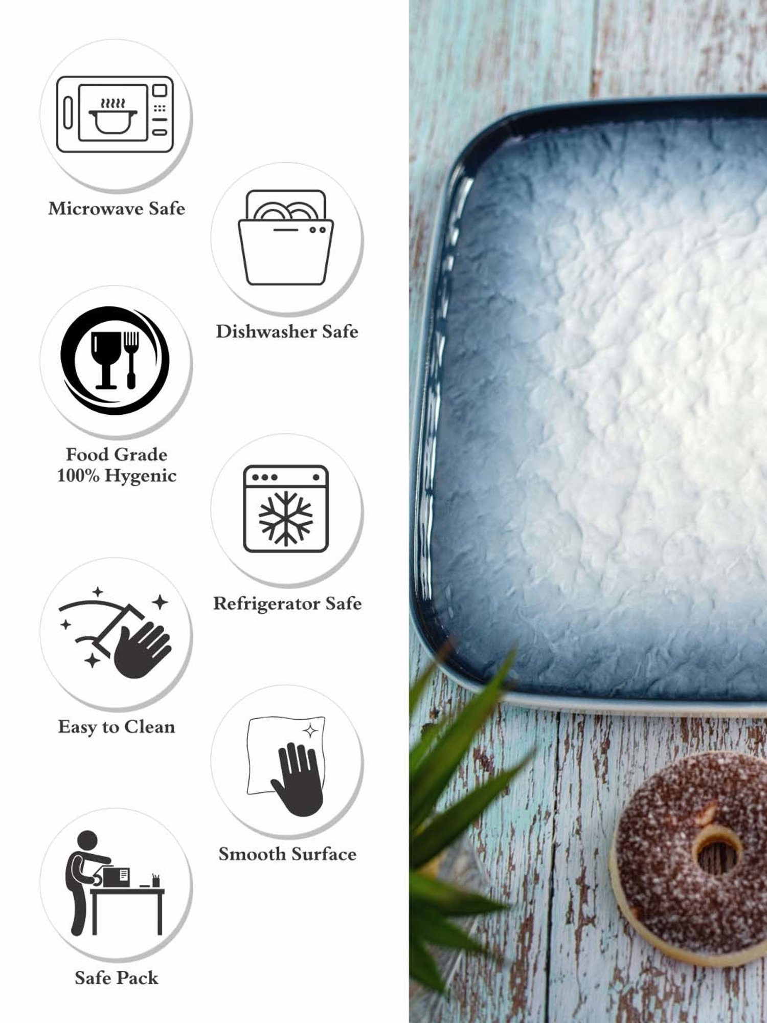 White Gold White & Blue Porcelain Square Snack Platter